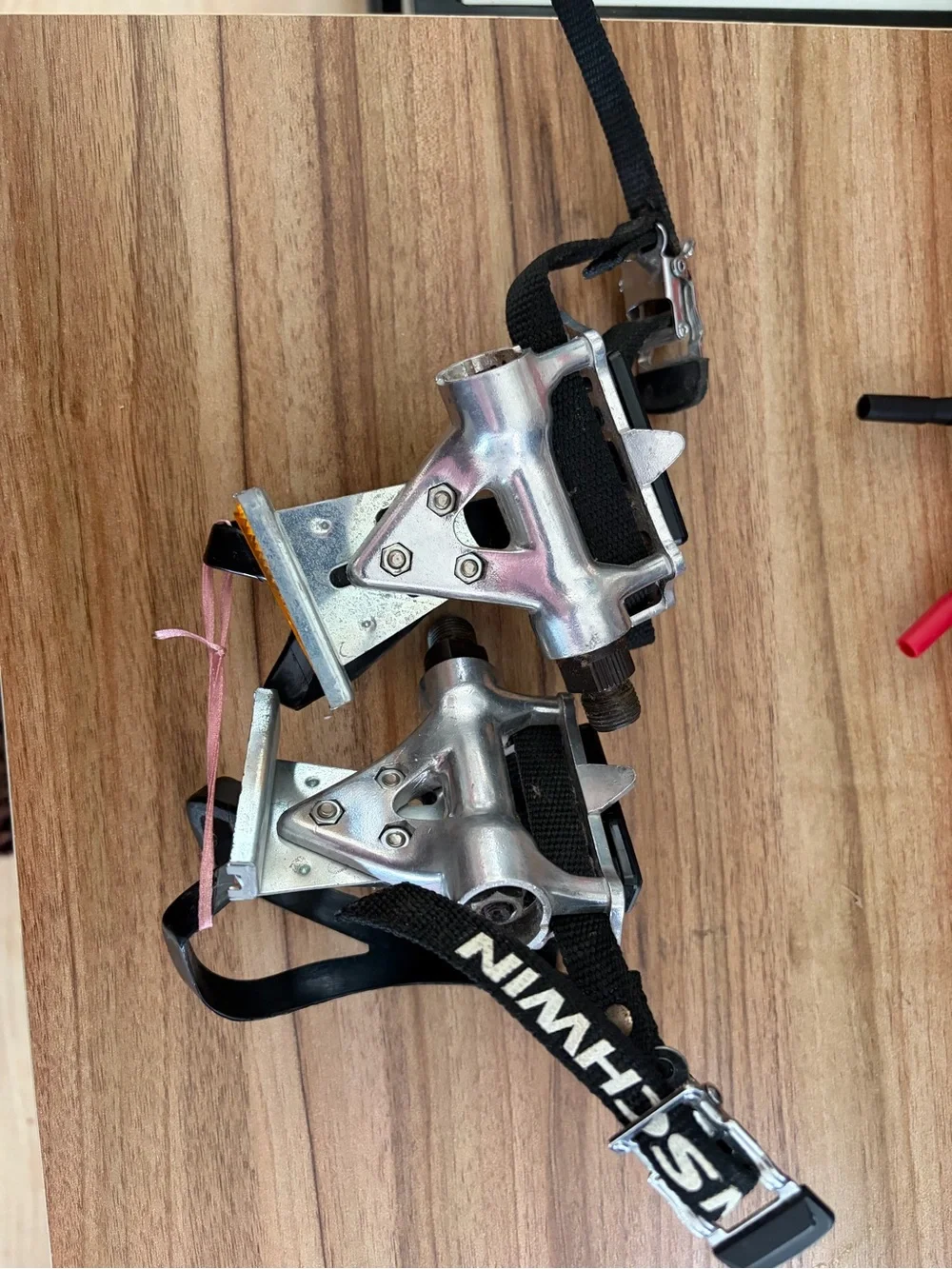 Black Pedal Toe Clips with Orange Reflectors - Unbranded